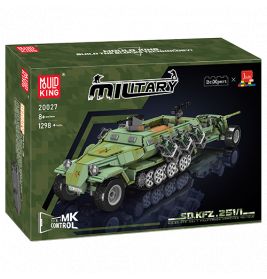 Militärisches Spielzeug-Set mit grünem Panzerfahrzeug als Modell auf der Verpackung.