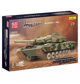 Fernsteuerbarer Leopard 2 Panzer-Bausatz in Tarn-Optik und mit militärischem Branding auf der Verpackung.