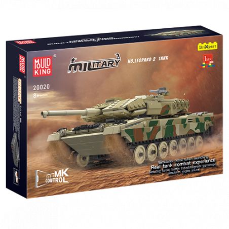 Fernsteuerbarer Leopard 2 Panzer-Bausatz in Tarn-Optik und mit militärischem Branding auf der Verpackung.