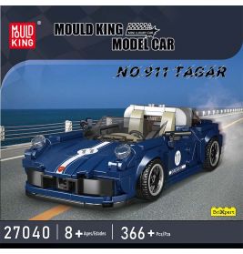 Blauer Sportwagen-Bausatz mit weißen Streifen, 366 Teilen, ab 8 Jahren, von Mould King.