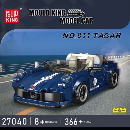Blauer Sportwagen-Bausatz mit weißen Streifen, 366 Teilen, ab 8 Jahren, von Mould King.
