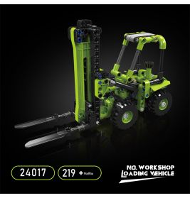 Grünes und schwarzes Gabelstapler-Modell aus 219 Teilen, Set 24017 Werkstattladefahrzeug.