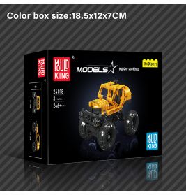 Gelbe Offroad-Spielzeugauto-Baubox von Mould King mit 246 Teilen, geeignet für Kinder ab 3 Jahren.