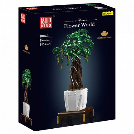 Baue King Flower World Bonsai-Set mit Abbildung eines LEGO-ähnlichen Bonsai-Baums auf der Vorderseite der Box.