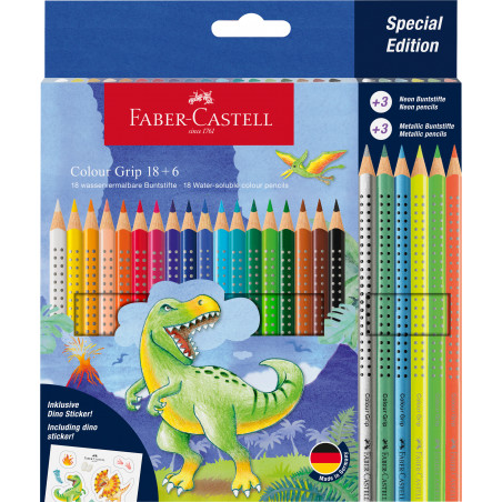 Faber-Castell Colour Grip Buntstifte, 24er-Box mit Dinosauriermotiv, Sonderausgabe.