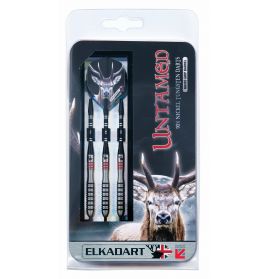 Drei Steel-Darts in Verpackung mit Hirschmotiv und dem Schriftzug Untamed auf der Vorderseite.