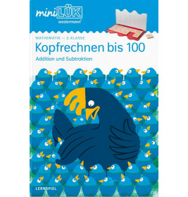Buchcover mit vielen blauen Vögeln und einem großen dunkelblauen Vogel. Titel: Kopfrechnen bis 100.