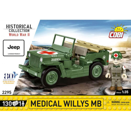 COBI WWII-Set mit grünem Sanitätsjeep und Sanitäterfigur, beschriftet als "Medical Willys MB".