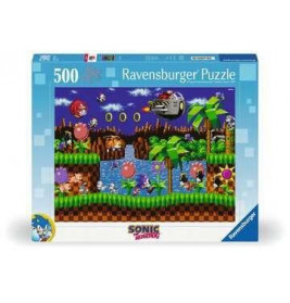 Schachtel eines 500-teiligen Ravensburger-Puzzles mit Sonic the Hedgehog und Freunden in bunter Szene.