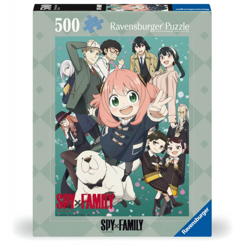 Schachtel mit einem 500-teiligen Ravensburger Puzzle mit Figuren aus dem Anime SPY x FAMILY.