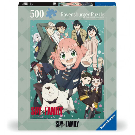 Schachtel mit einem 500-teiligen Ravensburger Puzzle mit Figuren aus dem Anime SPY x FAMILY.