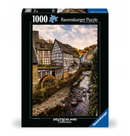 Ravensburger Puzzle mit Motiv: Deutsches Dorf, Fachwerkhäuser, Bach und Wasserrad.