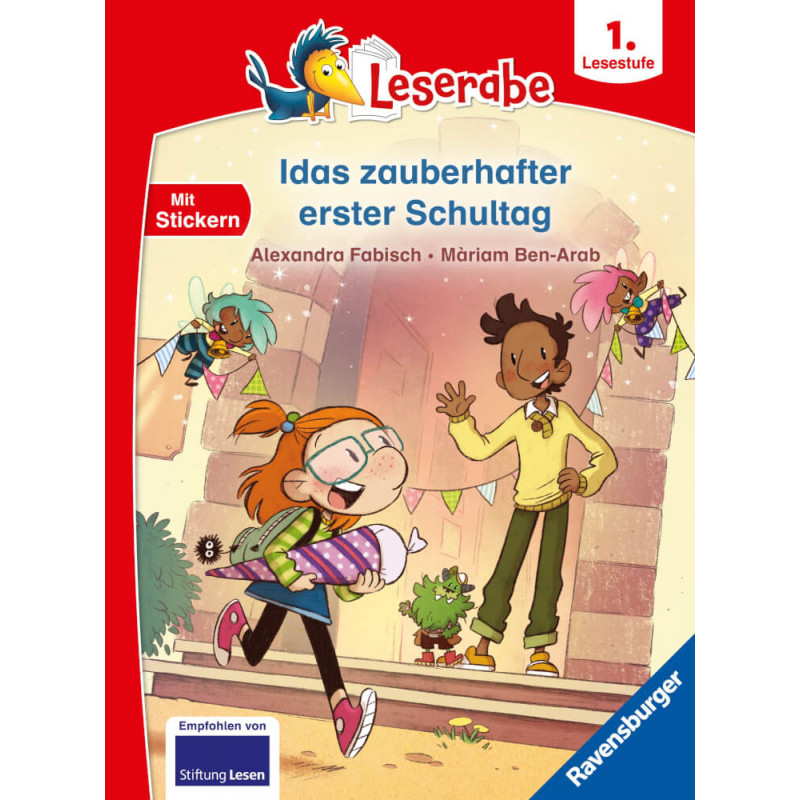 Buchcover zu Idas zauberhafter erster Schultag mit fröhlichen Kindern, einer hält eine Schultüte.