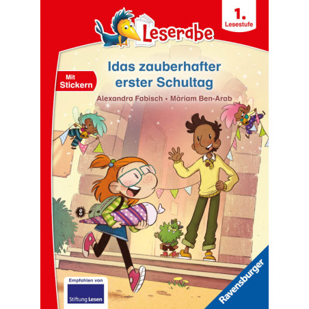 Buchcover zu Idas zauberhafter erster Schultag mit fröhlichen Kindern, einer hält eine Schultüte.