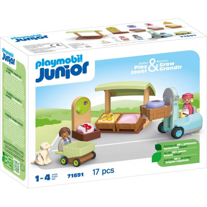 Playmobil Junior Markt-Spielset für 1-4 Jahre mit Figuren, Wagen, Hund und Essensstand. Playmobil Junior Markt-Spielset für 1-4 Jahre mit Figuren, Wagen, Hund und Essensstand.
