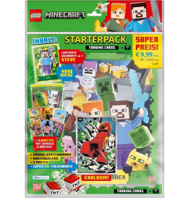 LEGO Minecraft Trading Cards Starterpack mit Karten, Figuren und bunter Verpackung auf Deutsch.