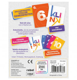 Rückseite einer deutschen Kartenspielbox mit bunten Karten und Spielinfos auf Deutsch.