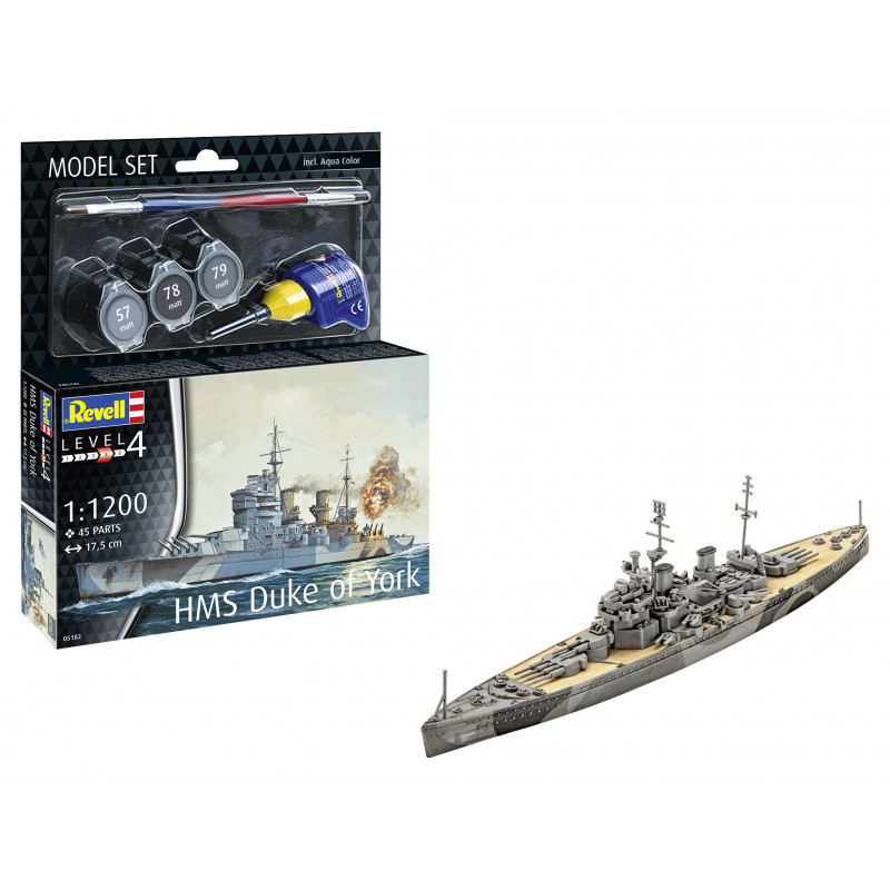 Model Set Battleship HMS Duke of York, Revell Modellbausatz mit Basiszubehör