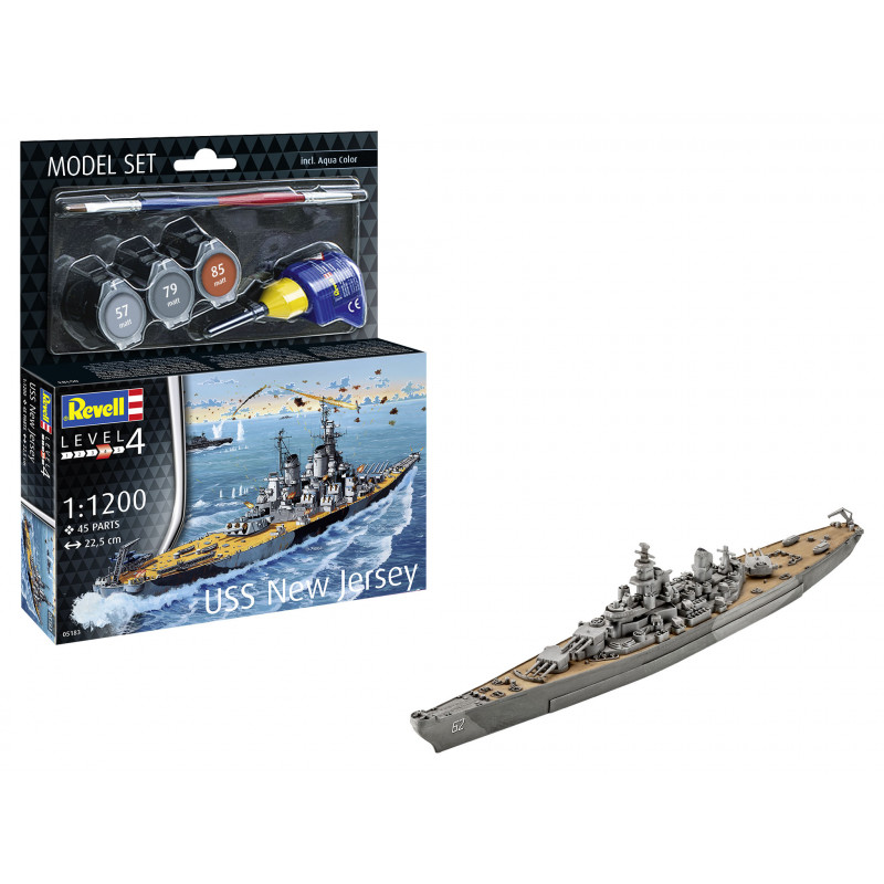 Model Set Battleship USS New Jersey, Revell Modellbausatz mit Basiszubehör