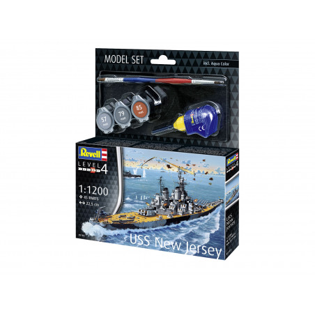 Model Set Battleship USS New Jersey, Revell Modellbausatz mit Basiszubehör