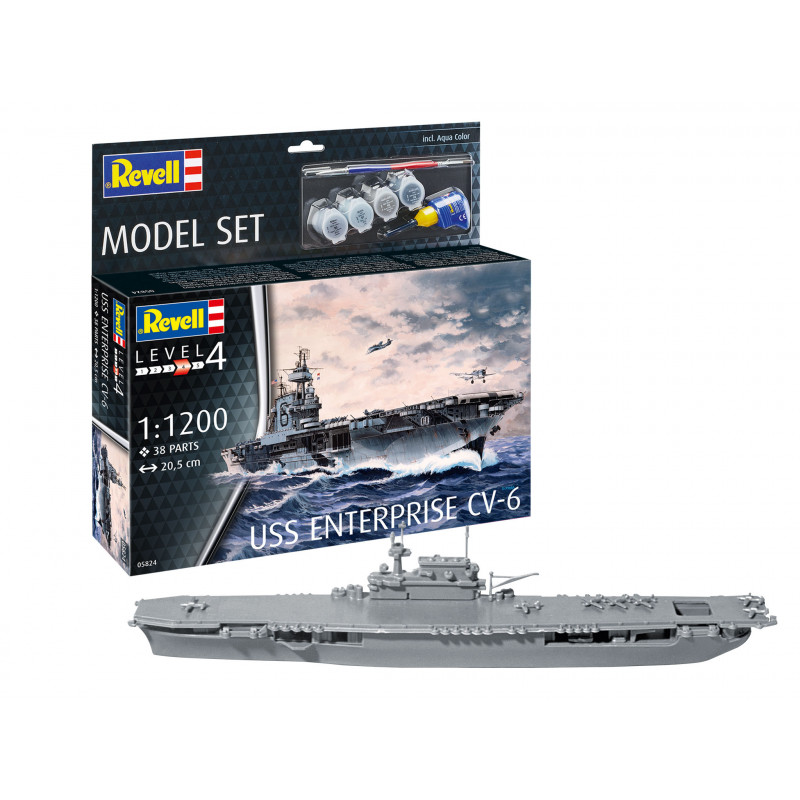 Model Set USS Enterprise CV-6, Revell Modellbausatz mit Basiszubehör