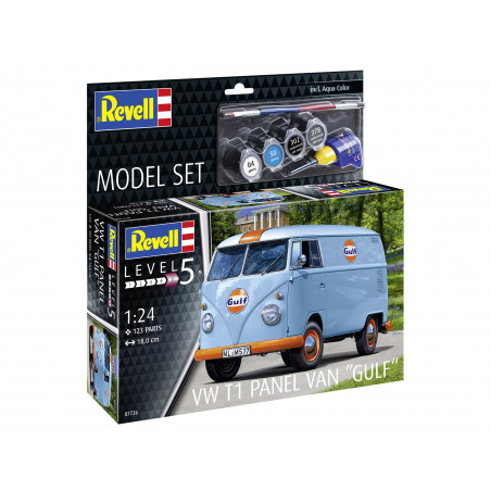 Model Set VW T1 panel van (Gulf Decoration), Revell Modellbausatz mit Basiszubehör