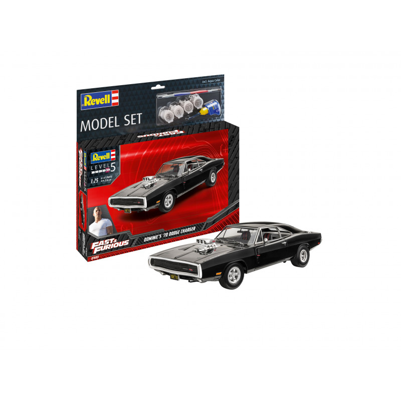 Model Set F&F Dominic's 1970 Dodge Charger, Revell Modellbausatz mit Basiszubehör