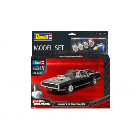 Model Set F&F Dominic's 1970 Dodge Charger, Revell Modellbausatz mit Basiszubehör