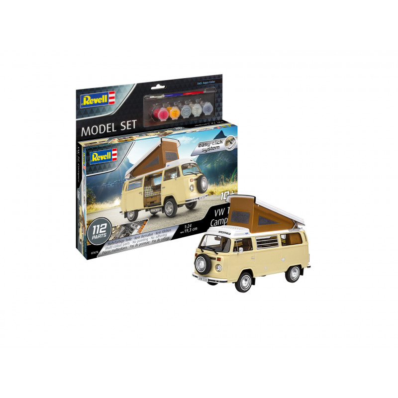 Model Set VW T2 Camper easy-click-system, Revell Bausatz zum Zusammenstecken + Basiszubehör