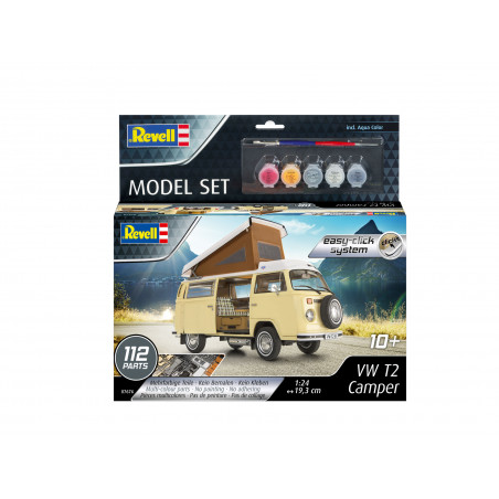 Model Set VW T2 Camper easy-click-system, Revell Bausatz zum Zusammenstecken + Basiszubehör