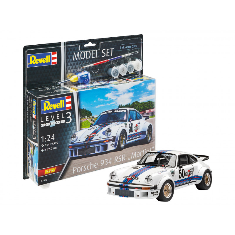 Model Set Porsche 934 RSR Martini, Revell Modellbausatz mit Basiszubehör