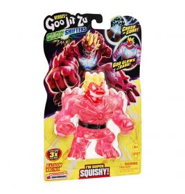 Roter Heroes of Goo Jit Zu Blazagon Figur im Karton, als weich und leuchtend im Dunkeln gekennzeichnet.