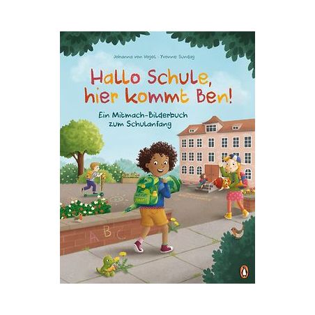 Buchtitel: Ein Junge mit Rucksack läuft auf eine Schule zu, im Hintergrund ein Mädchen und das Schulgebäude.