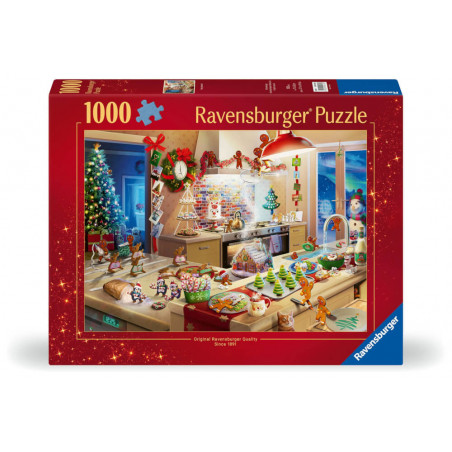 Ravensburger Puzzle (1000 Teile): Festliche Küche mit Weihnachtsplätzchen und Dekorationen auf der Box abgebildet.