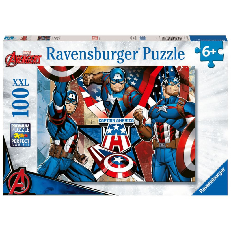 Ravensburger 100-tlg. Captain America XXL Puzzle für Kinder ab 6 Jahren mit drei Captain America Motiven.
