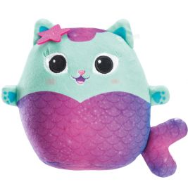 Plüschfigur einer lächelnden Katzen-Nixe mit rosa Schwanz, großen Augen und einem Stern auf dem Kopf.