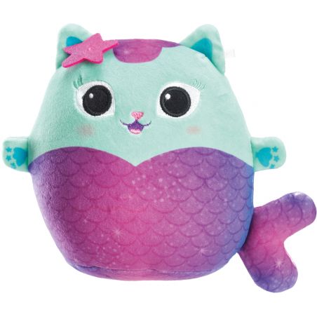 Plüschfigur einer lächelnden Katzen-Nixe mit rosa Schwanz, großen Augen und einem Stern auf dem Kopf. Plüschfigur einer lächelnden Katzen-Nixe mit rosa Schwanz, großen Augen und einem Stern auf dem Kopf.