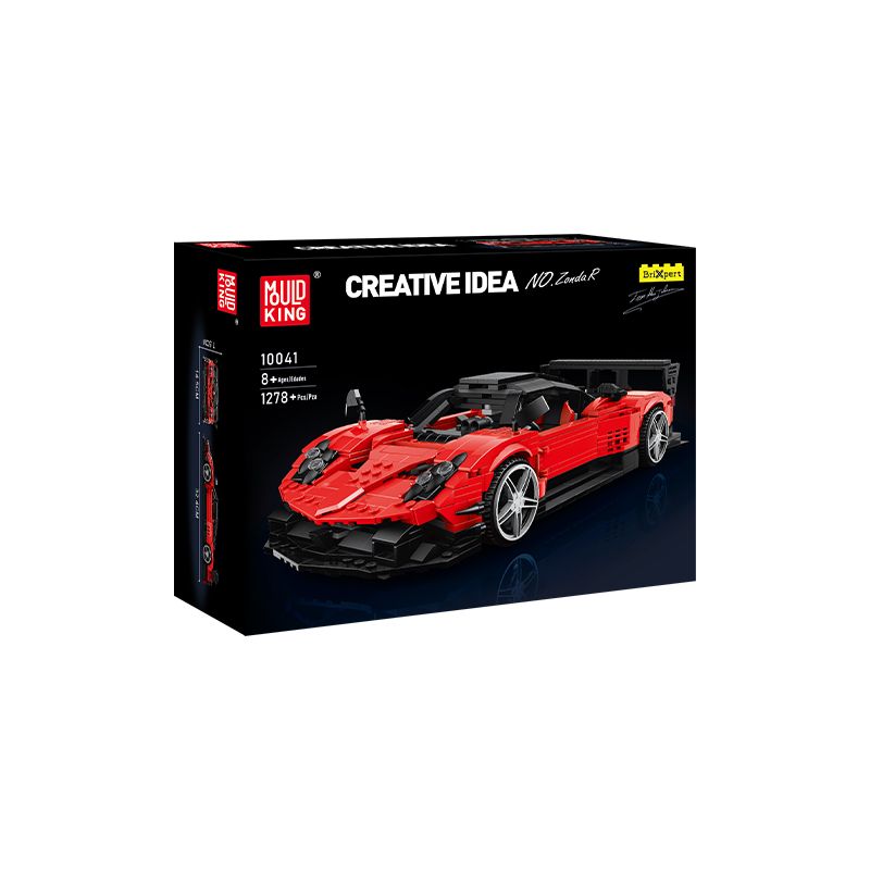Mould King Bauset: Roter Sportwagen, 1278 Teile, Verpackung mit Aufschrift Creative Idea.