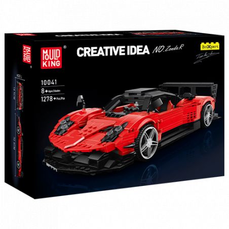 Mould King Bauset: Roter Sportwagen, 1278 Teile, Verpackung mit Aufschrift Creative Idea.