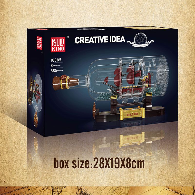 Schimmelkönig Baustein-Set Schiff in der Flasche, 885 Teile, für Kinder ab 8 Jahren, Maße: 28x19x8 cm.