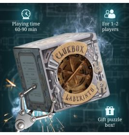 Steampunk-Puzzlebox mit Zahnrädern, Cluebox Labyrinth, für 1-2 Spieler, Spielzeit 60-90 Minuten.