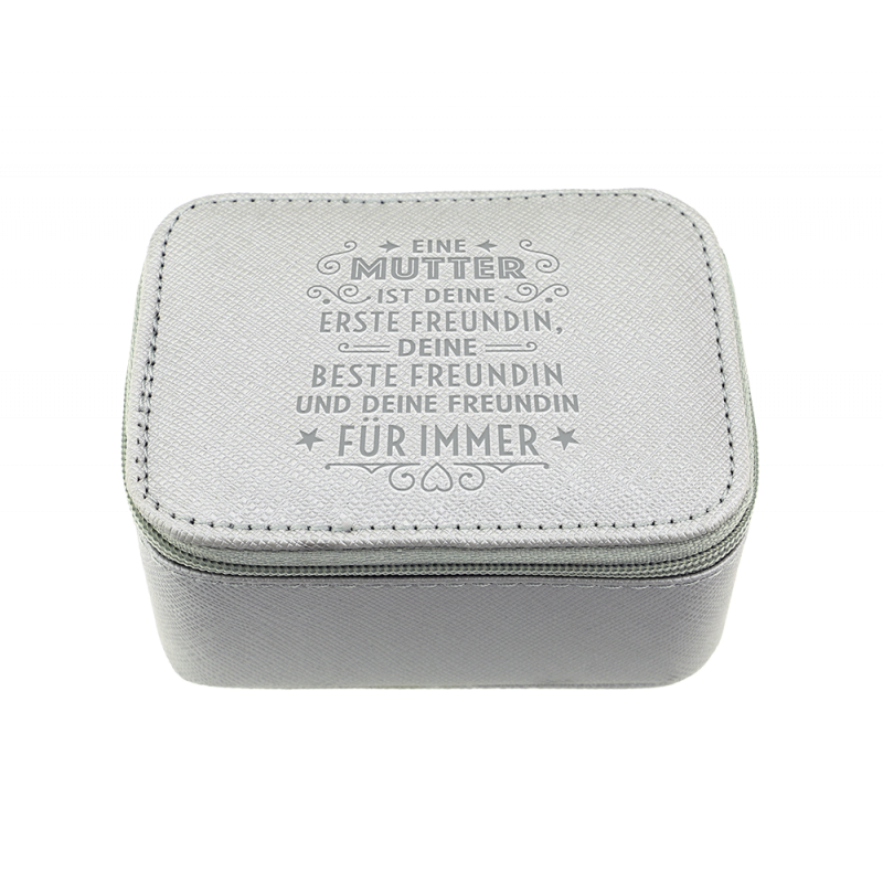 Graue rechteckige Box mit deutscher Aufschrift: Eine Mutter ist deine erste und ewige Freundin.