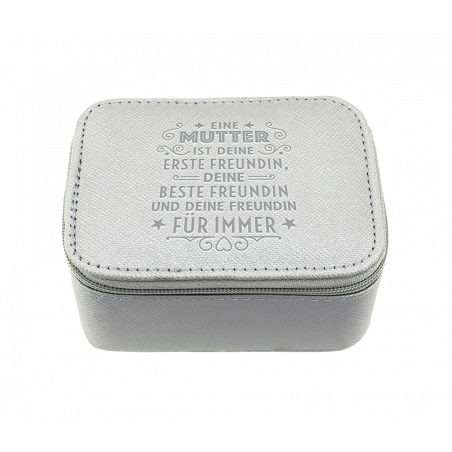 Graue rechteckige Box mit deutscher Aufschrift: Eine Mutter ist deine erste und ewige Freundin.