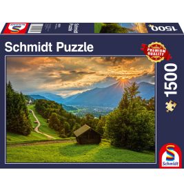 Schmidt Spiele 58970 Puzzle 1500T.Sonnenuntergang ber dem Bergdorf Wamberg