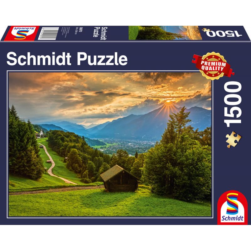 Schmidt Spiele 58970 Puzzle 1500T.Sonnenuntergang ber dem Bergdorf Wamberg