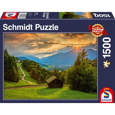 Schmidt Spiele 58970 Puzzle 1500T.Sonnenuntergang ber dem Bergdorf Wamberg