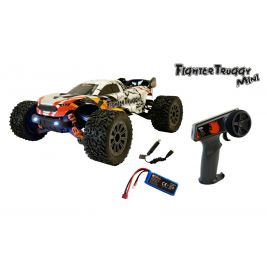 Ferngesteuertes Fighter-Truggy-Mini-Auto mit Controller, Akku und Ladekabeln.