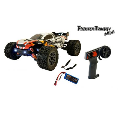 Ferngesteuertes Fighter-Truggy-Mini-Auto mit Controller, Akku und Ladekabeln.
