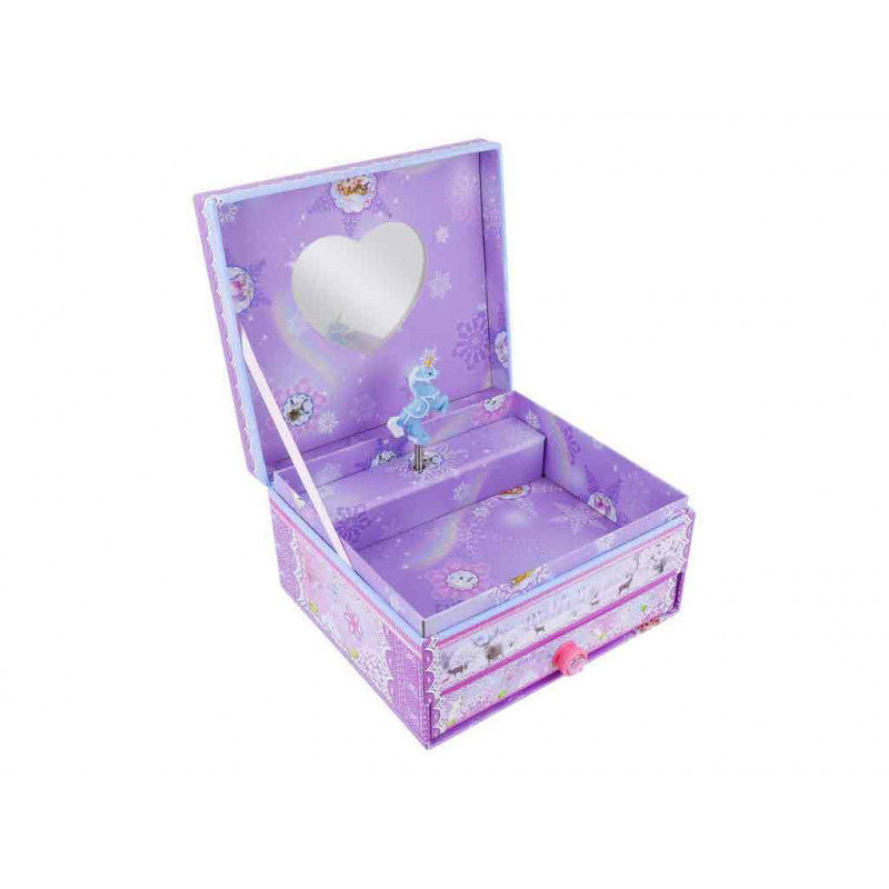 Spieluhr Eckig mit Schublade lila Pferd/Prinzessin
