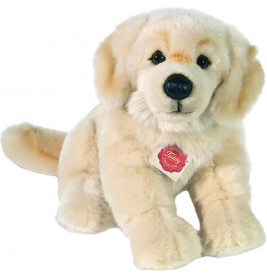 Plüsch-Golden Retriever von Teddy Hermann sitzt aufrecht vor weißem Hintergrund.